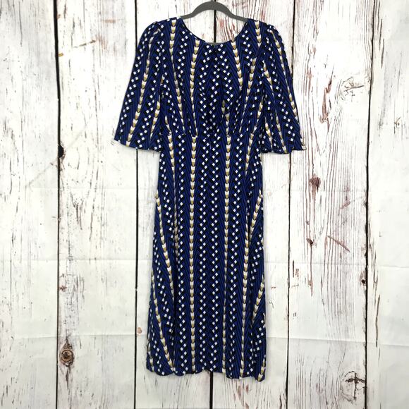 nwt anthropologie the odells blue motif abstract printed midi dress - Picture 3 of 11